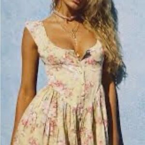 Vanessa Mooney Floral Strapless Dress - Cream and Pink